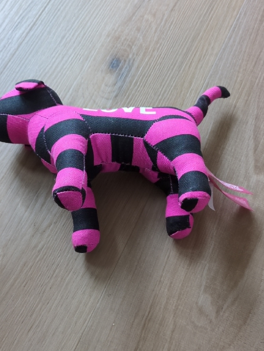 PINK Victoria's Secret Striped 'LOVE' Dog Plush  - Pink & Black